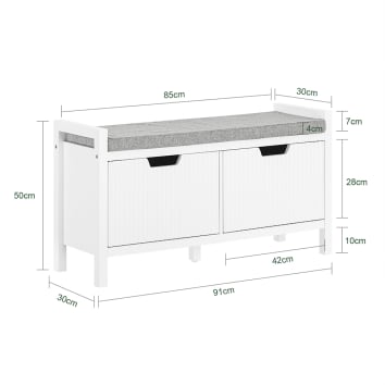 Banc à chaussures avec 2 portes en mdf blanc